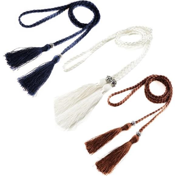 JinYu Women Tassel Braided Belt for Dress Bowknot Waist Chain for Dress